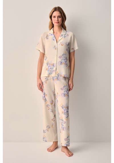 Suwen Lina Gömlek Yaka Pijama Takımı Sh26609660b1185 Bej
