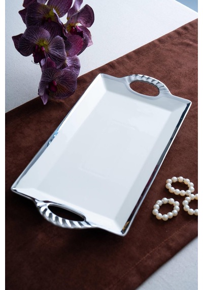 Acar Arven Dikdörtgen Silver Sunum Tepsi - 41 Cm Gümüş