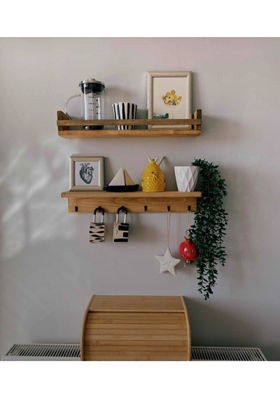 100 Cm Kahve Köşesi 2 Li Raf Set Terek Küpe Hediyeli Ahşap