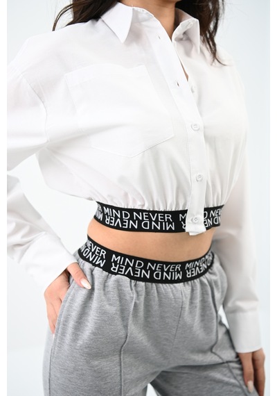 Koza Butik Kadın Beli Lastik Detaylı Crop Gömlek Takım 4021-24 001