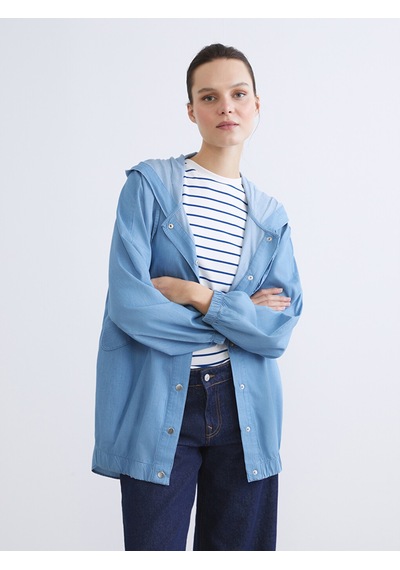 Lcwaıkıkı Classic İndigo Kapüşonlu Oversize Kadın Jean Ceket