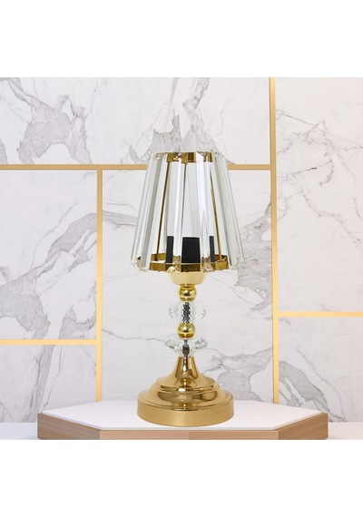 Modern Kristal Abajur Gold Kaplama Metal Ayak 35x15cm Altın