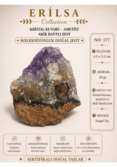 Sertifikalı Kristal Kuvars Ametist Akik Bantlı Jeot Koleksiyonluk 87094708