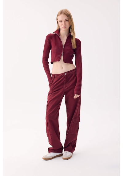 DeFacto Straight Fit Gabardin Pantolon Kargo Cepli Normal Bel Düz Paça D3762AX24AUBN371