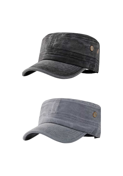Tezzgelsin Unisex Eskitme Vintage Pamuklu Castro Kep Şapka 2'li Set Siyah - Gri