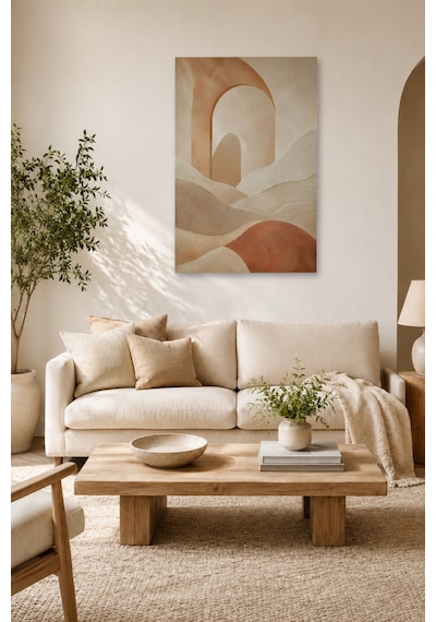 Tam Renk Bej Terracotta Bohem Soyut Modern Dekoratif Kanvas Duvar Tablosu Çok Renkli