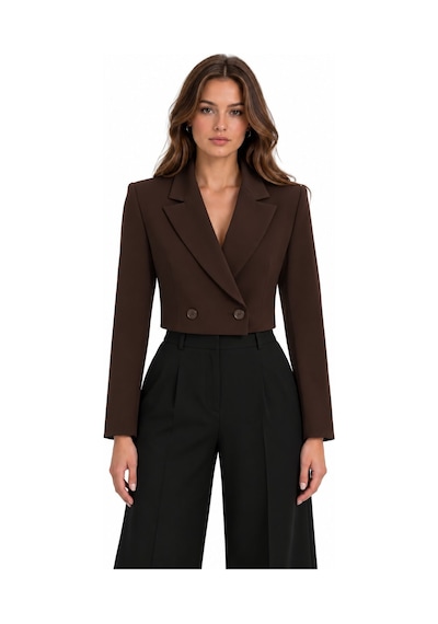 Lafela Kruvaze Kapama Yapılı Crop Blazer Kahverengi