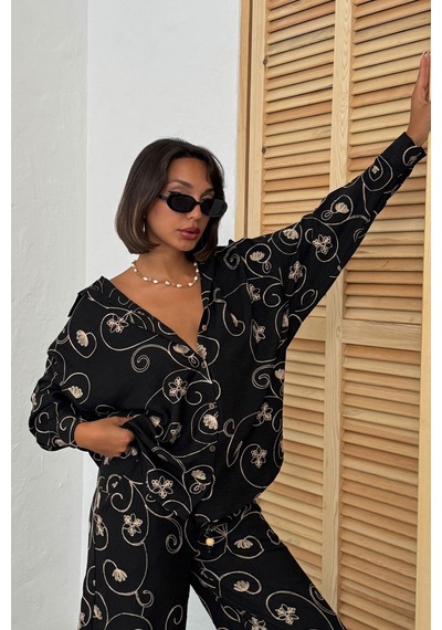Verymoda Nakışlı Gömlek - F1899 Siyah Desen 2