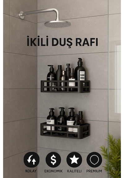 İkili Yapışkanlı Raf Duş Rafı Banyo Rafı Mutfak Rafı Organizer Düzenleyici Saklayıcı Sabunluk Şampua Çok Renkli