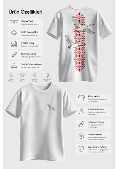 Spoyi Red Heritage Bird Tasarımlı %100 Pamuk Yarım Oversize Beyaz T-shirt Spoyi Red Heritage Bird Tasarımlı %100 Pamuk Yarım Oversize Beyaz T-shirt