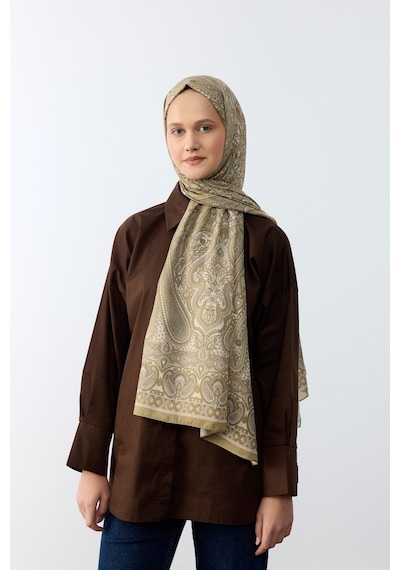 Mirsoy Scarf Mina Etnik Desen Şal Soft Yeşil