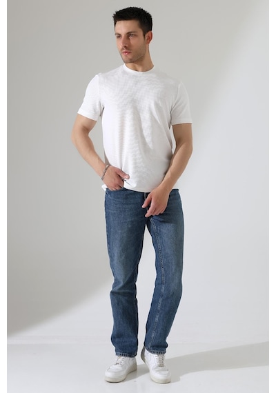 Erkek Fitilli Slim Fit Bisiklet Yaka Düz Renk T-shirt Beyaz