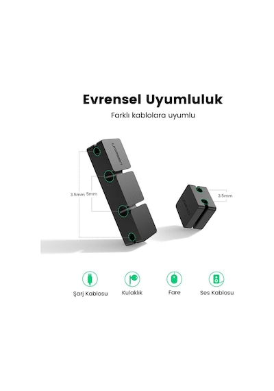 Ugreen 3+1 Kanallı Silikon Kablo Düzenleyici Organizatör, 70585