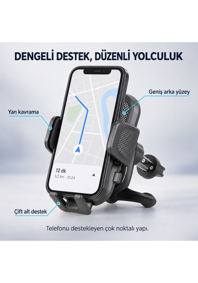 Dexxony Hp-a14 Mandallı Araç İçi Havalandırma Telefon Tutucu, Ayarlanabilir Abs Plastik Siyah