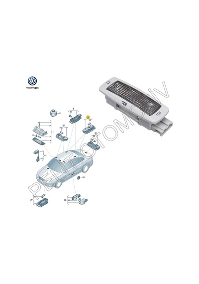 Passat 1997-2005 Arka Tavan Lambası 3b0947291b Y20 Gri