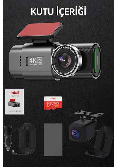 Mioji G300 Plus 4k Gps G-sensör Gece Görüşü Wifi Arka-ön Araç İçi Kamera 128gb Hafıza Kartı
