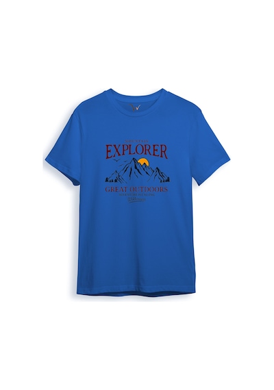 Mountain Explorer Dağcı Gezgin-araştırmacı Regular Fit %100 Pamuk Bisiklet Yaka Mavi T-shirt Saks Mavi