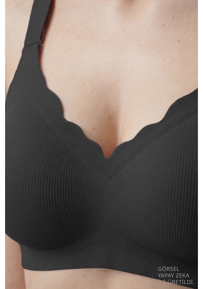Cottonill Seamless Bra - Mirena Siyah Lazer Kesim Rib Dokulu Toparlayıcı Balensiz Kadın Sütyen