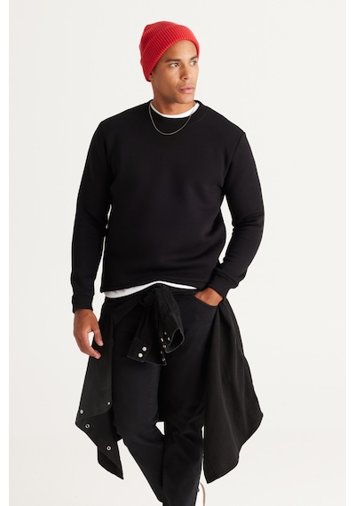 AC&Co / Altınyıldız Classics Standart Fit Normal Kesim İçi Polarlı Bisiklet Yaka Erkek Sweatshirt Siyah