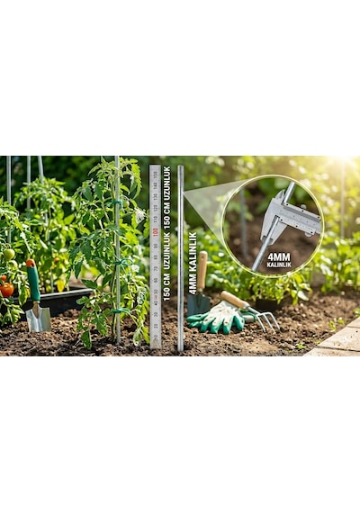 Bitki Destek Çubuğu 10 Ad 150 Cm Domates Biber Salatalık İçin Dayanıklı Bahçe Teli 4 Mm Galvanizli Paslanmaz Tel