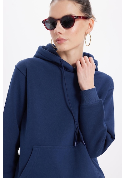 Tudors Kadın Relax Fit Rahat Kesim Pamuklu Kapüşonlu Kanguru Cepli Lacivert Sweatshirt-39937 Lacivert