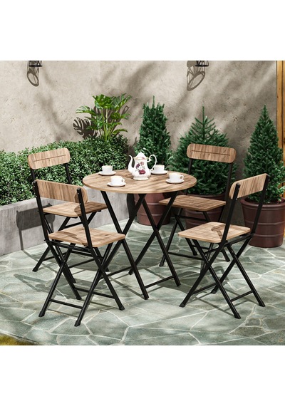 4 Kişilik Yuvarlak Bistro Takım Bahçe Mutfak Masa Sandalye Çam 15 Akçaağaç