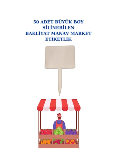 Yaz Sil Büyük Boy Sapla Bakliyat Etiketliği 50 Adet Manav Pazarcı Etiketi 001 Beyaz
