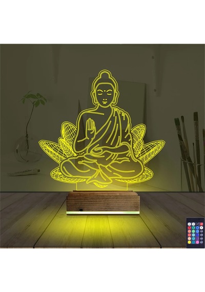 Luvivia Lotus Çiçeği Yoga 3d Lamba - Masa Gece Lambası Şeffaf