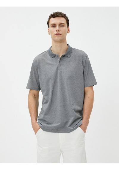 Koton Basic Polo Yaka Tişört Düğmeli Kısa Kollu Gri 3sam10151mk