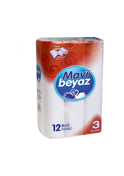 Mavi Beyaz Rulo Havlu 2 x 12 'li