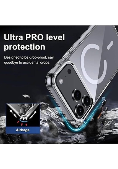 Apple iPhone 17 Pro Uyumlu Magsafe Destekli Darbeye Dayanıklı Şeffaf Kılıf
