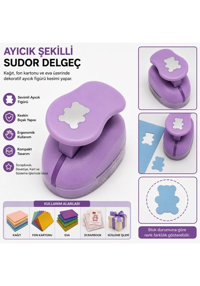 Ayıcık Şekilli Orta Boy Şekilli Delgeç Kağıt Fon Kartonu Eva Delgeç Scrapbook Hobi Delgeci Çok Renkli