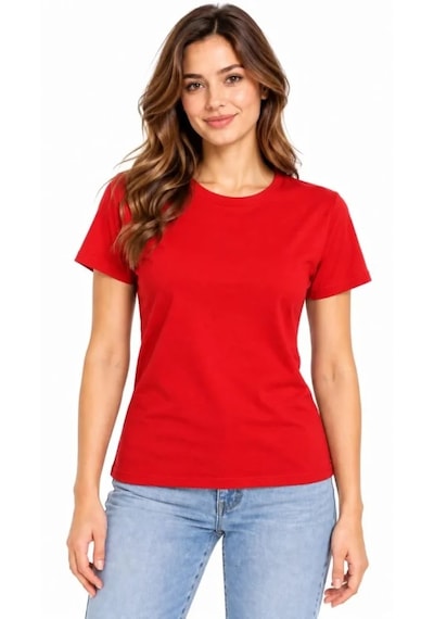 Butik İstanbul Basic Tişört Bisiklet Yaka Kısa Kol Günlük Yazlık Slim Fit T-shirt Kırmızı