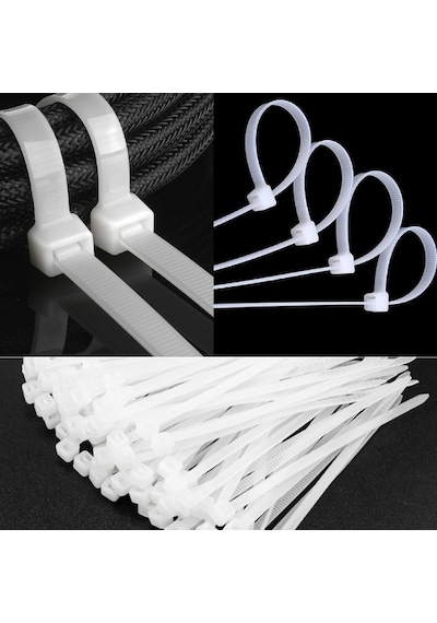 3.6x370 Mm Şeffaf Beyaz Plastik Kablo Bağı Klipsi Cırt Kelepçe 100 Adet