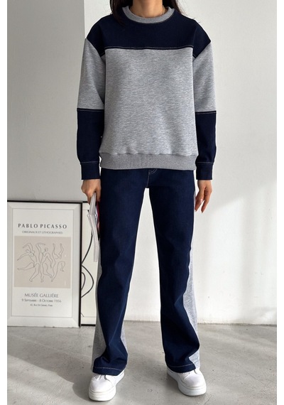 Femelle Beli Lastikli Denim Alt-üst Takım gri