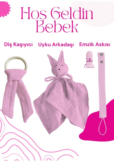 Hoş Geldin Bebek Seti 3'lü Pudra Pembe