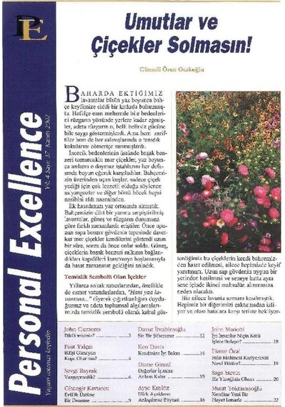 Personal Excellence - Yaşam Rotanızı Keşfedin - Umutlar Ve Çiçekler Solmasın - Retro Eski Basım Koleksiyon Kasım 2002 Yıl:7 Sayı:37