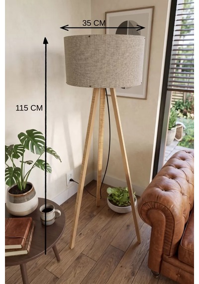3 Ayaklı Tripod Lambader Vizon Kumaş Başlık .