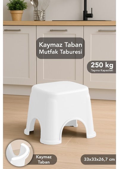 Kaymaz Banyo Taburesi - Kaydırmaz Tabanlı Çok Amaçlı Tabure 250 Kg Taşıma Kapasiteli Beyaz