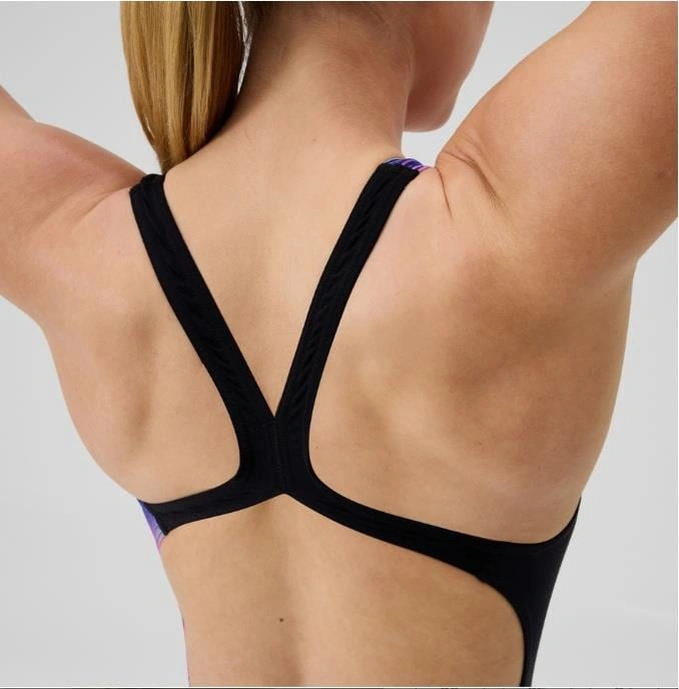 Speedo Printed Powerback Kadın Yüzücü Mayosu Siyah