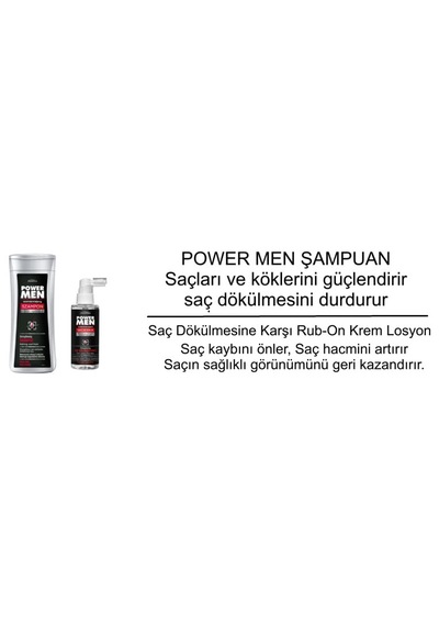 Saç Dökülmesine Karşı Önleyici Şampuan - 200ml + Power Men Rub-on Saç Dökülmesine Karşı Güçlendirici Krem Losyon 100 Ml 2'si Birlikte Set Dökülen