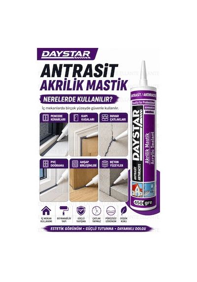 Daystar Antrasit Akrilik Mastik 450 Gr Boyanabilir Çatlak Ve Boşluk Dolgu Malzemesi Güçlü Yapışma Çok Renkli