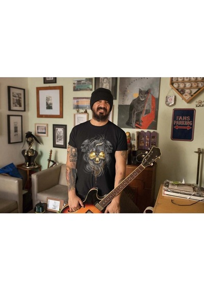 Adrift Wed Kuru Kafa Gold Görünüm Dead Gothic Rocker Dijital Baskılı T-shirt Siyah
