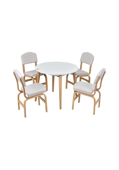 Vilinze Ege Sandalye Avanos Yuvarlak Ahşap Mutfak Masası Takımı - 90x90 Cm Beyaz