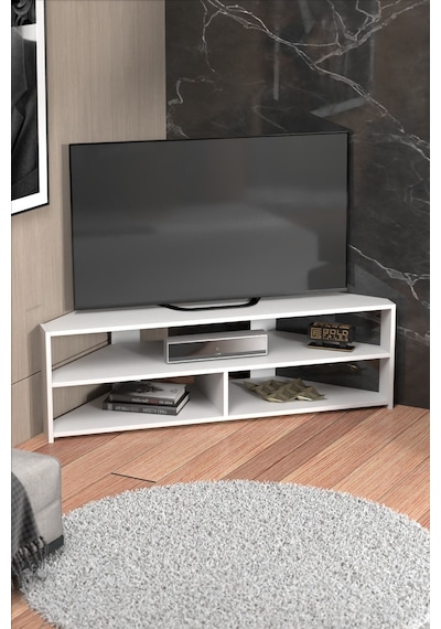 Tv Sehpası Köşe Tv Ünitesi Beyaz Beyaz