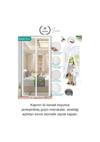 Dayanıklı Mıknatıslı Kapı Sinekliği 60x210 Cm Tül Haşere Böcek Sivrisinek Geçirmez Manyetik Beyaz
