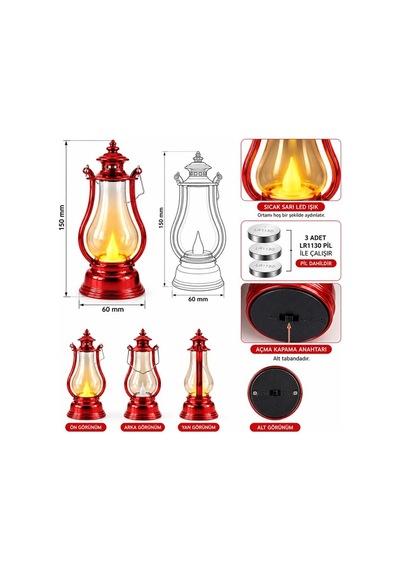 Powermaster Pm-38887 Nostaljik Led Mini Gaz Lambası Tasarımlı Pilli Dekoratif Aydınlatma Diğer
