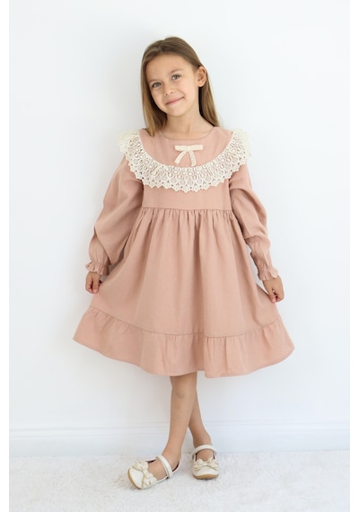 Miababy Fiyonk Detaylı Elbise 1-8 Yaş Kahverengi