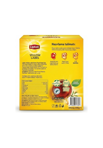 Lipton Yellow Label Siyah Süzen Bardak Poşet Çay 100 x 2 G
