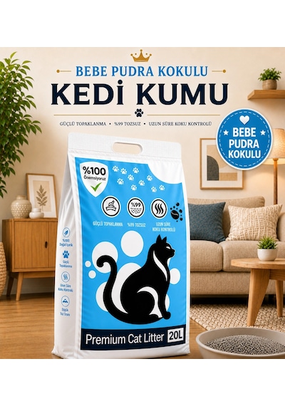 Cat Litter 20 Lt Bebe Pudara Kokulu Kedi Kumu Tozsuz Topaklanan Koku Hapseden Doğal Kedi Kumu